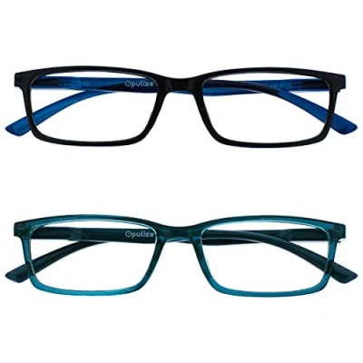 Image of OPULIZE See Blue Light Blocking Glasses 2 Packs Narrow Frame Spring Hinges Sleep Computer Gaming Anti Reflective Black Turquoise Mens Womens BB9 1Q +0.00