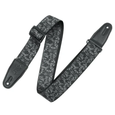 Image of Levy&#039;s Leathers MPD2 111 Prints Polyester w Leather Ends 2&quot; Black &amp; Grey Skulls