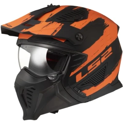 Image of LS2 Motorcycle Helmet OF606 DRIFTER Mud Black Orange Open Faced With Removable Mask Motorbike
