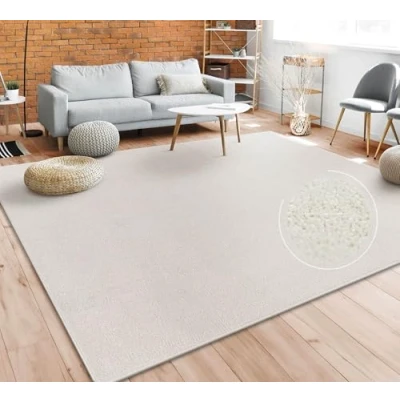 Image of Paco Home Living Room Rug Plain Simple and Modern Short Pile, Various Sizes colours, Size:80x150 cm, Colour:Cream