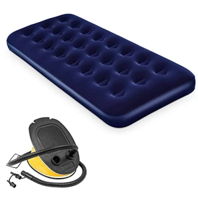 Image of Crystals Single &amp; Double Inflatable Airbed with Flocked Top, Waterproof Blow Up Mattress, Electric or Foot Pump, Portable for Adults, Camping, Festivals, Travel (Single Air Bed Pump)
