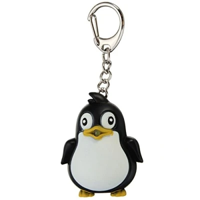 Image of ZHOUBA Cute Animal Penguin LED Light with Sound Key Chain Ring Torch Xmas Gift (Black)