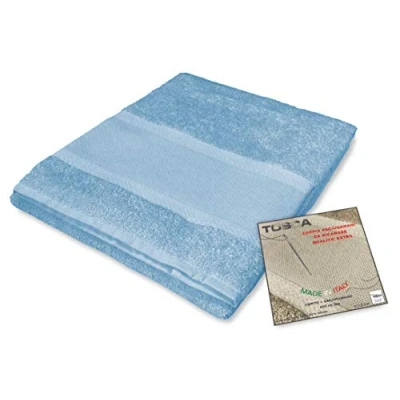 Image of tex family Towel Set Sponge Tosca © Embroidered Aida Cross Stitch 1+1 Face and Guest Blue