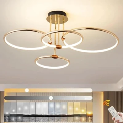 Image of YYUTLUO LED Ceiling Light, Ø75cm Gold Metal Circle Chandelier, 85W Stepless Dimmable 3000 6000K, Modern Round Electroplate Pendant, Bedroom Living Children Office Study Kitchen Hallway(4 Ring)