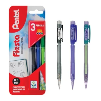 Image of Pentel AX105 Fiesta Mechanical Pencil, Black, Blue and Green (Each with 2 HB Lead Refills) Pack of 3