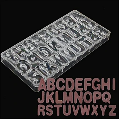 Image of VAK Letters Shape Polycarbonate Chocolate Bar Mold, DIY Handmade Confectionery Cookie Jelly Candy Baking Pan Bakeware Tray Mould for Birthday Cake Kitchen Supplies 14.5x28x2.5cm