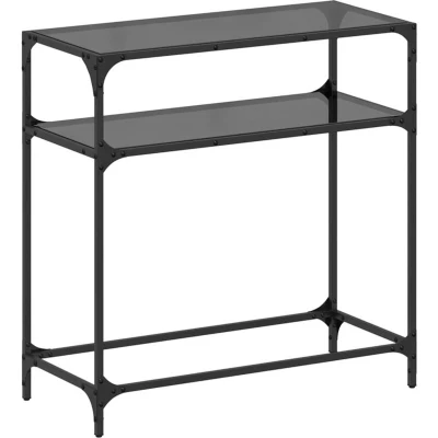 Image of vidaXL Console Table with Black Glass Top 80x35x81 cm Steel