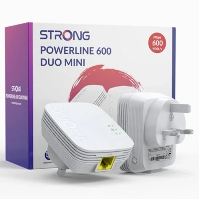 Image of STRONG POWERL600DUOMINIUK AV600 Mini Powerline Adapter Starter Kit, Pack of 2, Up to 300 m range, No Configuration Required, UK Plug White