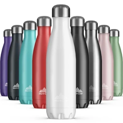 Image of Mont Clair Stainless Steel Water Bottle, Vacuum Insulated + BPA Free, 12h Hot &amp; 24h Cold Drinks Metal Bottle 500ml Leakproof, Ideal for Adult, Kids, Running White