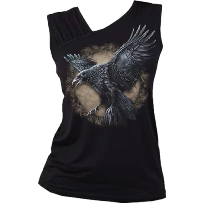 Image of Spiral Raven Wise Wings Gathered Shoulder Slant Vest Black XXL