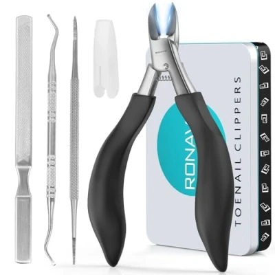 Image of RONAVO Nail Clipper Set Ingrown Toenail Treatment &amp; Clippers for Thick Nails Heavy Duty Professional Toe Men Elderly, Large Scissors Seniors/Mens/Women