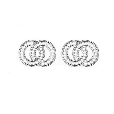 Image of Kaguyo silver Earrings for women, Pearl earrings, girls studs 925 sterling Double Circle stud women birthday Gift her