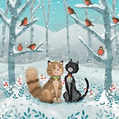 Image of Charity Christmas Cards Two Cats In The Snow Gloss Finish Pack of 5