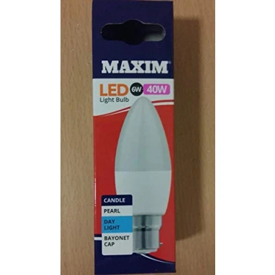Image of 1 x Maxim LED Candle Bayonet Cap (BC) Bulbs, B22, 6 W, Daylight White