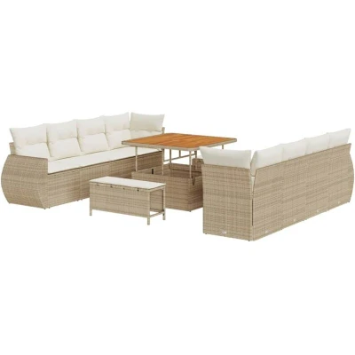 Image of vidaXL 11 Piece Garden Sofa Set with Cushions Beige Poly Rattan Acacia