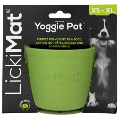 Image of LickiMat Yoggie Pot Distraction, Fun and Enrichment. Long Lasting Rubber Licking Treat Dispenser for All Dog Sizes Slow Feeder Small Dogs. The Newest LickiMat, Green