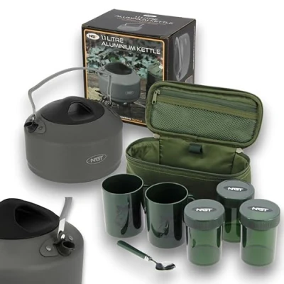Image of NGT CARP FISHING KETTLE BREW KIT SET 2 CUPS 3 POTS TEA CASE TACKLE OUTDOOR COOKING CAMPING