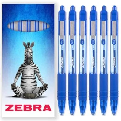 Image of Zebra Z Grip Smooth Ink Ballpoint Pen 1.0mm Pack of 6 Pens in Cardboard Packaging (Blue)