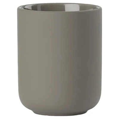 Image of Zone Denmark Ume Toothbrush Tumbler Bathroom Cup, Holder Stoneware D8,3 cm H10,3 Elegant &amp; Minimalist Scandinavian Design Taupe
