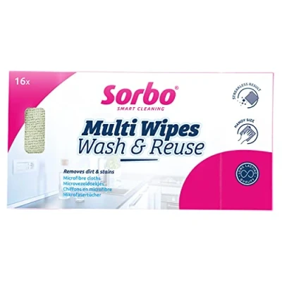 Image of Sorbo Microfibre Multi Wipes, 16 Pack Reusable Household Cloths for Purpose Cleaning and Perfect Wet Dry use, Machine Washable Ideal Chemical Free