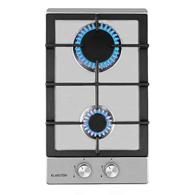 Image of Klarstein Gas Cooker, 2 Burner Built In Hob, 4000W Stainless Steel &amp; Glass Top, Campervan Kitchen LPG Wok