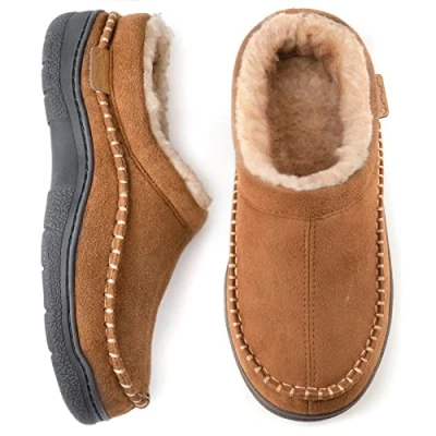 Image of Zigzagger Men&#039;s Fuzzy Moccasin Slippers Indoor/Outdoor Fluffy House Shoes, Camel, 6/7 UK