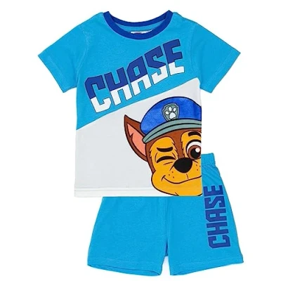 Image of Paw Patrol Boys Pyjama Set Kids Chase Short Sleeve T Shirt and Shorts PJs Bundle Blue Hero Nightwear for Children Leg &amp; Loungewear Pajama Gift