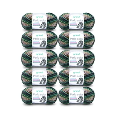Image of Gründl 3354 27 Perla Colour Wool, 100% Polyester, Grass Green/Aubergine Cream Pink, Multicoloured, 40 x 20 8 cm, 1000 g