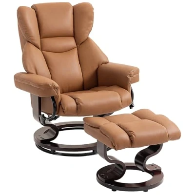 Image of HOMCOM PU Leather Manual Reclining Armchair Footstool Padded Seat Brown