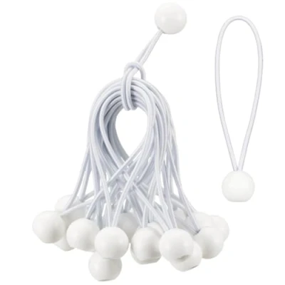 Image of PRETEX Bungee Cords with Balls Set of 25pcs x 15cm Universal Elastic Ball Ties Heavy Duty Bungees Perfect for Camping, Flag &amp; Tarpaulin Tie Downs White