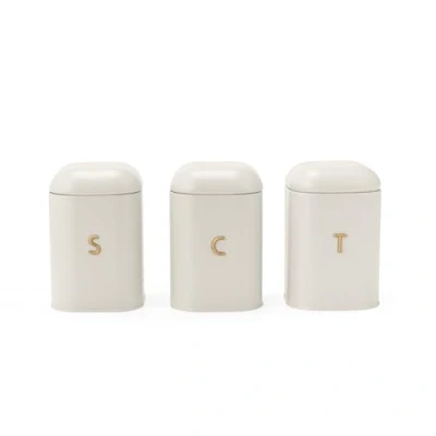 Image of Salter Pebble Tea Coffee Sugar Canister Set Countertop Storage Tins, Kitchen Worktop Containers for Dry Goods, Carbon Steel Labelled Canisters, Powder Coated Caddies, Stone/Brass BW13729OEU7