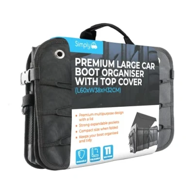 Image of Simply BOWC01 Premium Foldable Large Car Boot Organiser with Top Cover Superior Durability &amp; Multipurpose Design