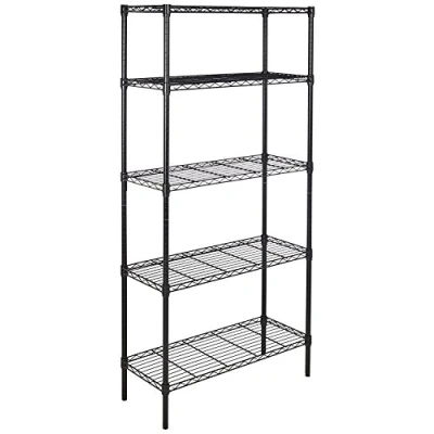 Image of Amazon Basics 5 Shelf Storage Unit With Height Adjustable Shelves and Levelling Feet, 795 kg Max Weight, Black, 35.6 D x 91.4 W 182.9 H cm