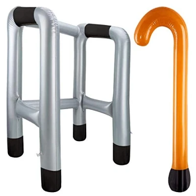 Image of Berrysun Inflatable Zimmer Frame and Walking Stick Blow Up Toy Novelty Gag Joke Dress Present Accessory for Old Man Dad