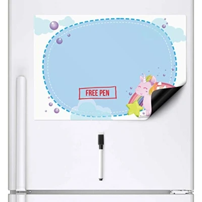 Image of CKB Unicorn Magnetic Fridge Memo Board Ltd® Dry Wipe Planner Magnet Signage Sheet With Marker White Blue Whiteboard &amp; Pen Colourful Kitchen Notice Large Daily Menu Shopping To Do List