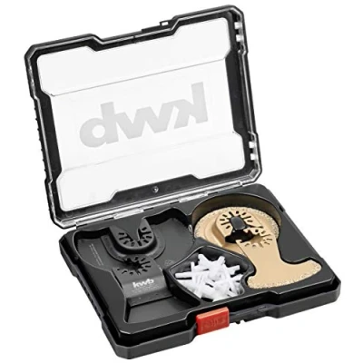 Image of Kwb Multitool Accessories in 22 Piece Set, Saw Blade Ø 87 mm, Finger Shape, HM Blasted Grout Rasp Semicircular, Scraper Hard, 52 mm Wide Incl. Tile Crosses