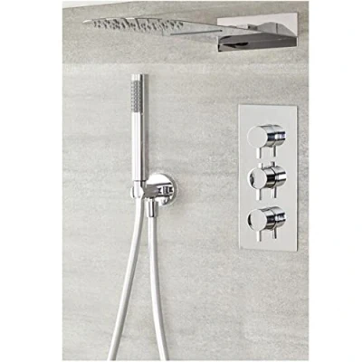 Image of Milano Mirage Thermostatic Mixer Valve 200mm x 500mm Wall Mounted Waterblade Head Hand Shower Chrome