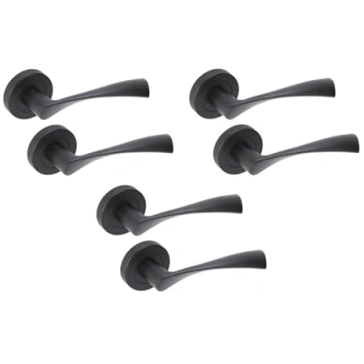 Image of HANDLEZONE® 3 Sets Zena Lever On Round Rose Door Handles, Internal Passage Latch Handles Black Matt
