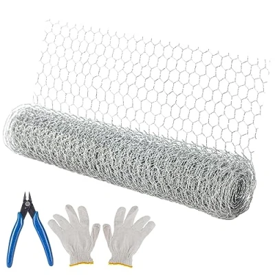 Image of Chicken Wire Mesh, 40cm x 5m Floral Net Galvanized Hexagonal Netting with Mini Cutting Pliers and Gloves for Crafts Gardening