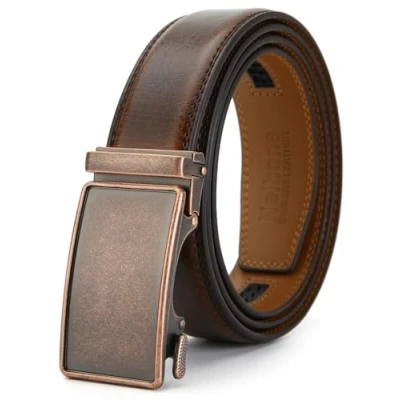 Image of Nelbons Men&#039;s Belt, Slide Ratchet Belt for Men with Leather 1 3/8“ width 35mm,Trim to Fit (Dark Brown, 130cm / 28 &quot; 44&quot; adjustable waist)
