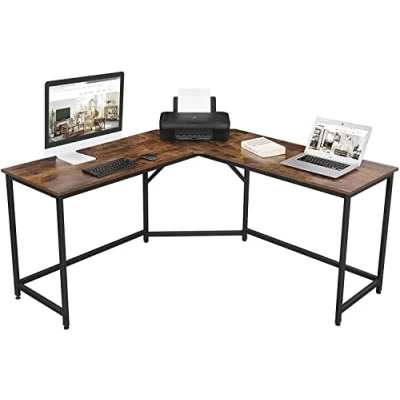 Image of ASAB L Shaped Computer Desk Standing Wooden Corner 59 Inch Workstation Modern Home Office Library Study PC Laptop Gaming Writing Table Space Saving, Easy to Assemble Rustic Brown
