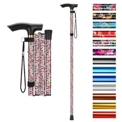 Image of supregear Folding Walking Stick, Adjustable Collapsible Stick Lightweight Portable Balancing Aid Travel Cane for Elderly Adults Men, White Dense Blossoms