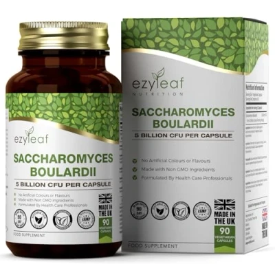 Image of Ezyleaf Saccharomyces Boulardii [5 Billion CFU] 90 Vegan Capsules Probiotic Supplement S with Clean Fillers ISO Certified, Non GMO, Gluten &amp; Allergen Free