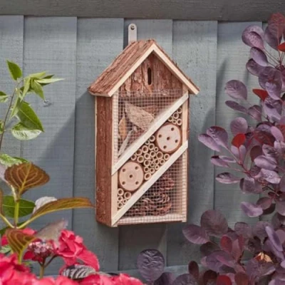 Image of Garden Mile Wooden Insect Hotel Natural Wood house Shelter Nesting Habitat For Bees Butterflies Ladybugs Bug Eco Friendly Outdoor (inect rustic)