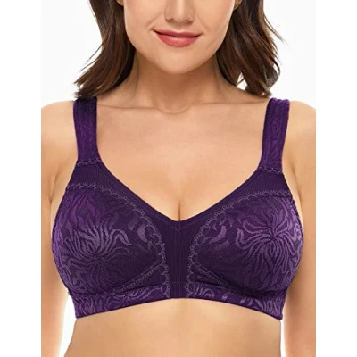 Image of WingsLove Women&#039;s Full Cup Minimizer Bra Wide Straps Non Wired No Padding Comfort Plus Size (Purple 36D)