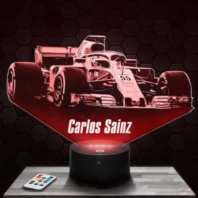 Image of Bedside Lamp, Formula 1 F1 Night Light C. Sainz 3D LED Illusion Christmas Birthday Gift idea for Boys and Girls Children&#039;s or Adult Bedroom