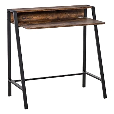 Image of HOMCOM Writing Desk Computer Table Home Office PC Laptop Workstation Storage Shelf 84L x 45W cm Rustic Brown