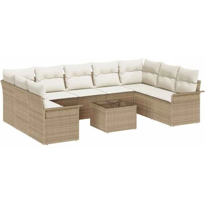 Image of vidaXL 10 Piece Garden Sofa Set with Cushions Brown Poly Rattan
