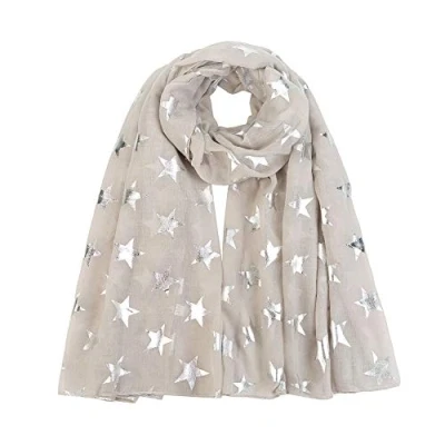 Image of London Scarfs Silver Gold Glitters Shimmer Foil Stars Women Scarf Shawl Wrap (Silver)