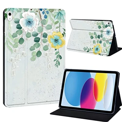 Image of Printed Tablet Case for iPad 10th Generation 2022 10.9 Inch, Slim Hard Back Gen Cover Protective Smart Stand 10 10.9&quot; (white and yellow flower)